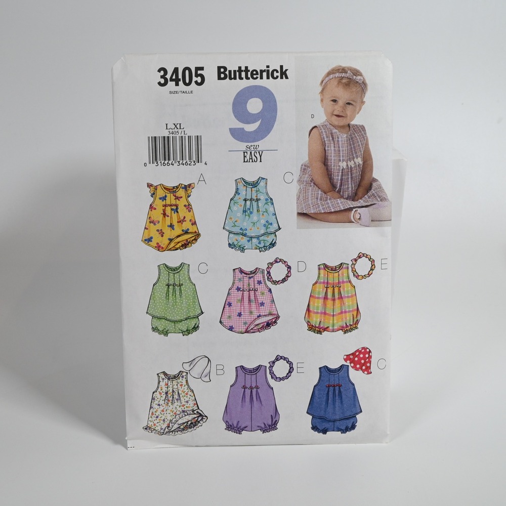 Butterick Sewing Pattern 3405 Infants L-XL Dress Romper Hat Uncut Factory Folded